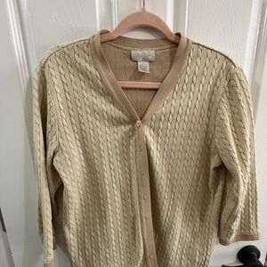 Studio Works Cream Cable-Pattern V-Neck Cardigan